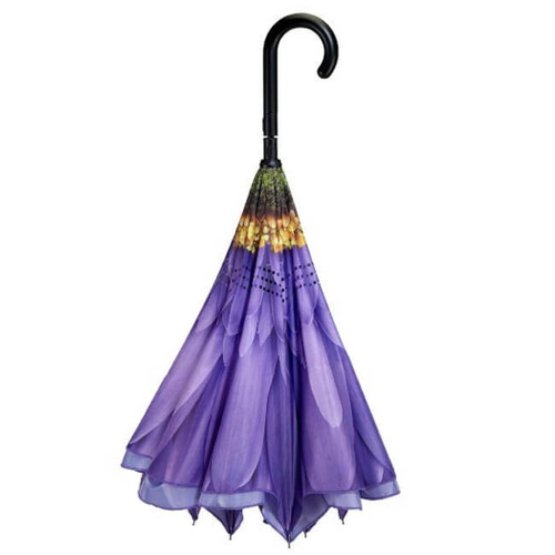 Galleria Wisteria Daisy Stick Umbrella Reverse Close, Purple