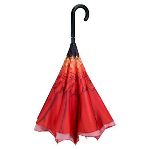 Galleria Red Daisy Stick Umbrella Reverse Close, Red