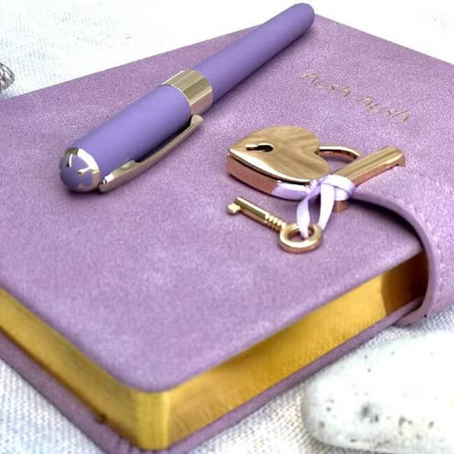 Victoria's Journals Vegan Leather Hard Cover Journal, Pouch and Pen Gift Set, Lilac