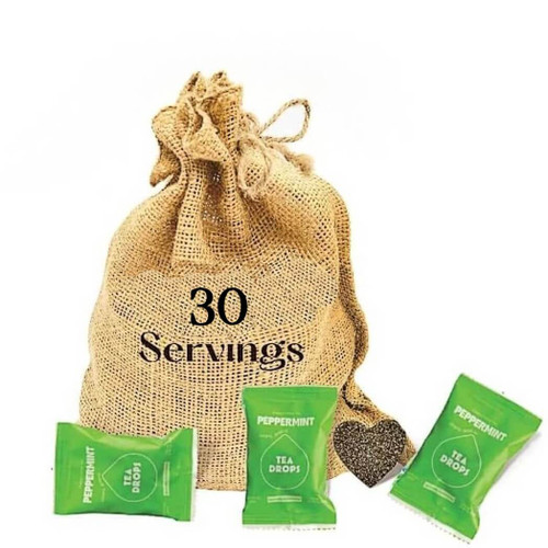 Tea Drops 30 Bulk Pack Organic Bagless Tea in Burlap Bag, Peppermint