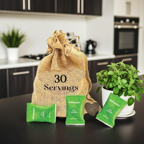 Tea Drops 30 Bulk Pack Organic Bagless Tea in Burlap Bag, Peppermint
