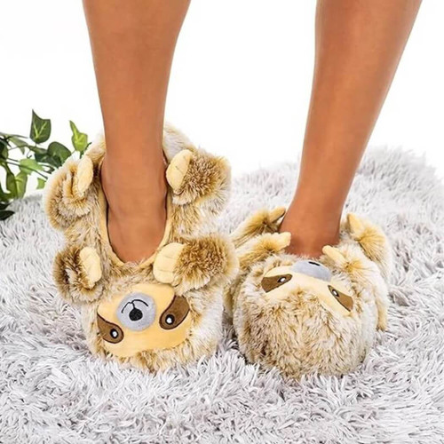 Oooh Geez Sloth Hugs Sherpa Women's Fluffy Animal Slippers, Brown