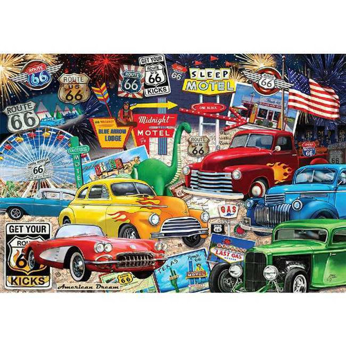 Crown Point Graphics 1000-Pc Jigsaw Puzzle, Route 66 Vintage Cars & Trucks
