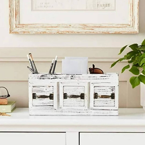 Boston Warehouse Rustic Farmhouse  Caddy, 3 Section, Wood with Drawer Pulls