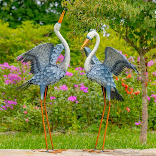 Zaer 51" White Neck Blue-Grey Heron Garden Figurines, Set of 2