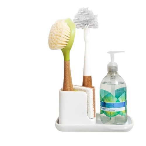 Full Circle Stash Ceramic Sink Caddy and Organizer, White Full Circle Stash Ceramic Sink Caddy and Organizer, White