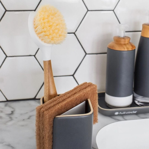 Full Circle Stash Ceramic Sink Caddy and Organizer, Gray Full Circle Stash Ceramic Sink Caddy and Organizer, Gray