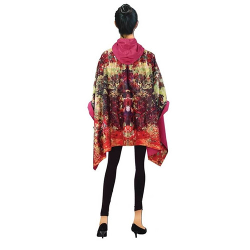 Galleria Monet Artist's House from Rose Garden Women's Reversible Rain Cape Raincoat, Red Galleria Monet Artist's House from Rose Garden Women's Reversible Rain Cape Raincoat, Red