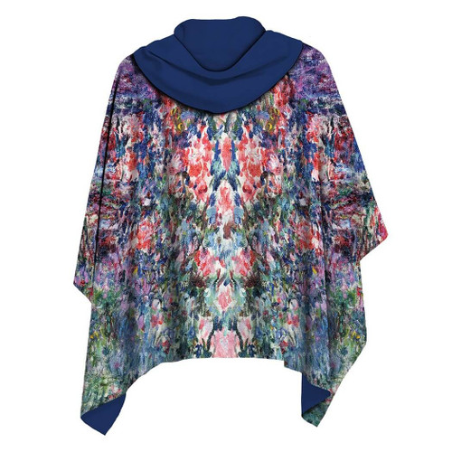 Galleria Monet's House at Giverny Under The Roses Women's Reversible Rain Cape Raincoat, Blue Galleria Monet's House at Giverny Under The Roses Women's Reversible Rain Cape Raincoat, Blue
