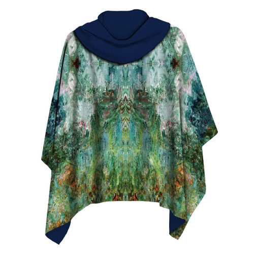 Galleria Monet's The House at Giverny Viewed from Rose Garden Women's Reversible Rain Cape Raincoat, Blue