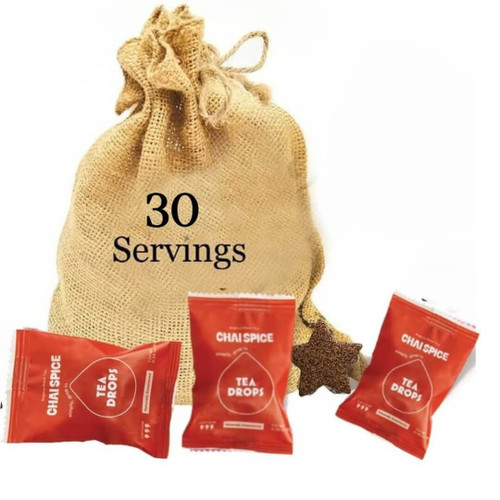 Tea Drops 30 Bulk Pack Organic Bagless Tea in Burlap Bag, Chai Spice Tea