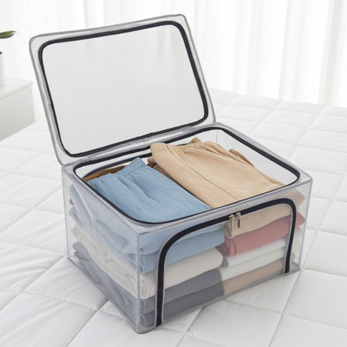 Periea Mesh Folding Storage Bin with Steel Frame, Large White