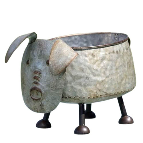 Zaer Ltd. Galvanized Metal Farm Animal Flower Planter Container, Pig Zaer Ltd. Galvanized Metal Farm Animal Flower Planter Container, Pig