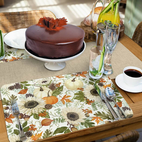CounterArt Farmhouse Fall Reversible Flexible Plastic Placemats, Set of 4