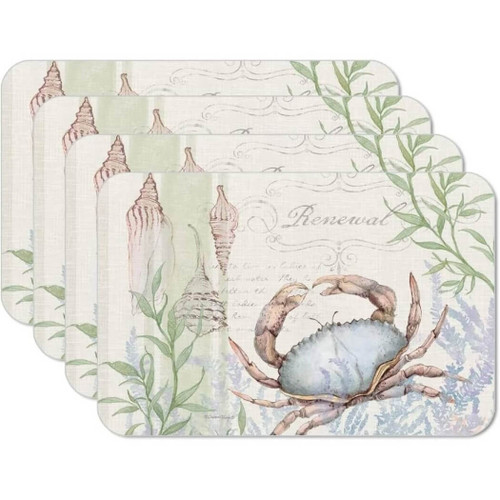CounterArt Reversible Plastic Placemats, Set of 4 Caribbean Seas 