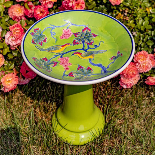 Zaer 15-Inch Tall Hand-Painted Lovebirds Porcelain Birdbath, Laurel