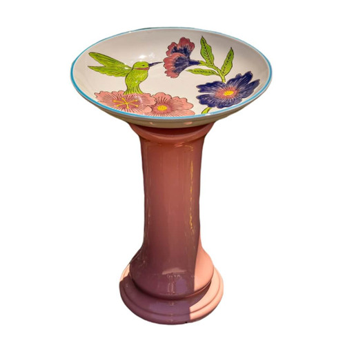 Zaer 24-Inch Tall Hand-Painted Hummingbird Porcelain Birdbath, Charlotte