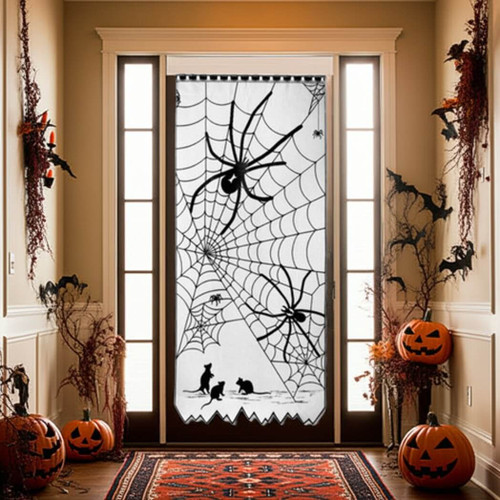 Heritage Lace Tangled Halloween Scenic Panel Curtain, Black, 38" x 84"