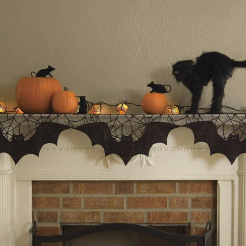 Heritage Lace Bats Spider Web Halloween Lace Mantle Scarf, Black 