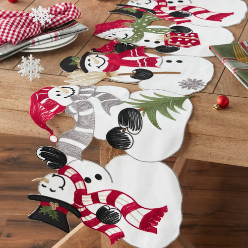 Design Imports Cheerful Snowman Embellished Table Runner
