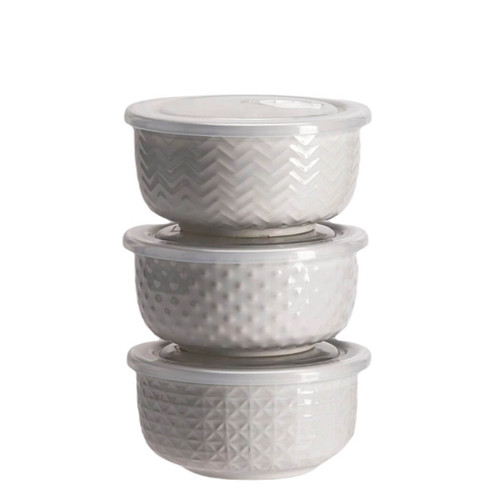 Drew Derose White Soup Bowls- Storage Bowls with lids -Set of 3