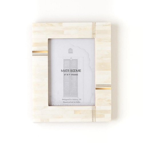 Matr Boomie Mukhendu 5x7 Cream Picture Frame - Carved Bone, Brass Bar