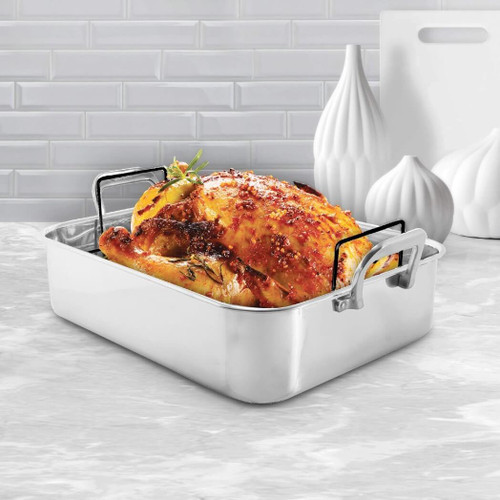 Chantal Cookware Stainless Steel Roaster with Nonstick Rack, 15.5”x12.25”x4”