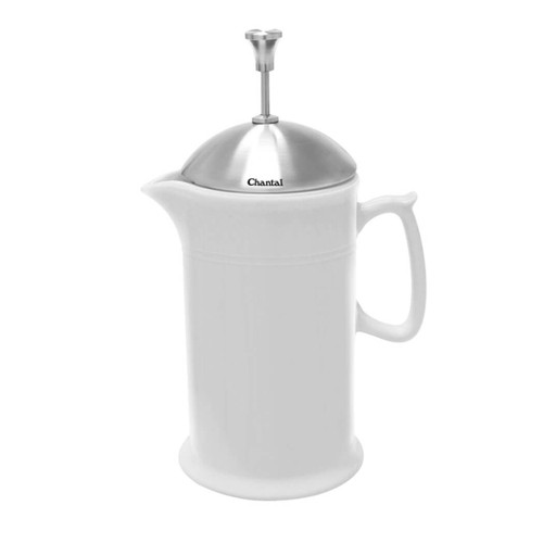 Chantal Stoneware French Press with Stainless Steel Plunger, 28oz, White 