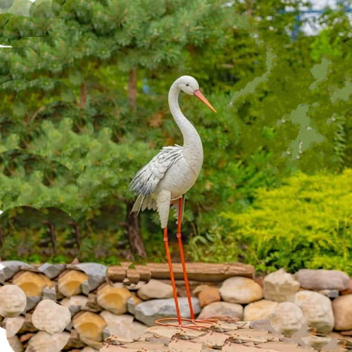 Zaer 34.6" Tall Metal Great White Heron Garden Figurine, Head Forward/Wings Down
