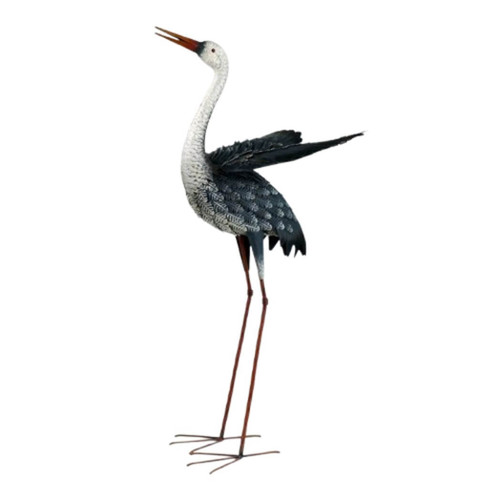 Zaer International 44" Blue and White Metal Egret Garden Figurine, Head Up/Forward  Zaer International 44" Blue and White Metal Egret Garden Figurine, Head Up/Forward