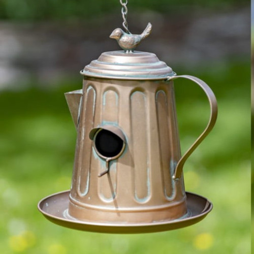 Zaer Ltd. International Hanging Antique Copper Teapot Birdhouse, Tea Kettle Zaer Ltd. International Hanging Antique Copper Teapot Birdhouse, Tea Kettle