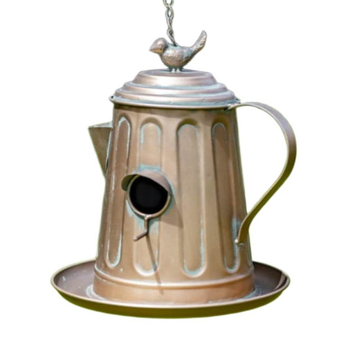 Zaer Ltd. International Hanging Antique Copper Teapot Birdhouse, Tea Kettle Zaer Ltd. International Hanging Antique Copper Teapot Birdhouse, Tea Kettle