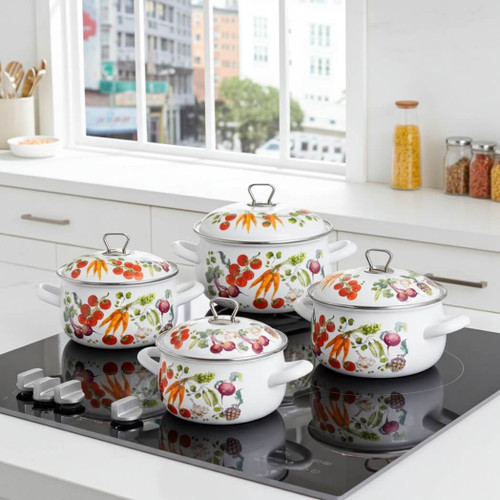 STP Vegetable Garden Belly Deep Stock Pot with Decorated Lid in 4 Sizes