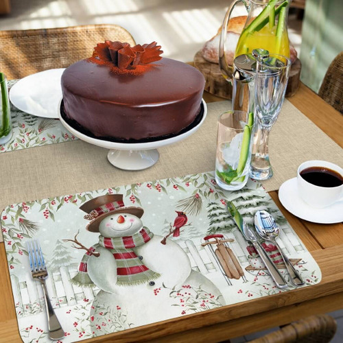 CounterArt Reversible Plastic Placemats, Brown Hat Snowman Set of 4