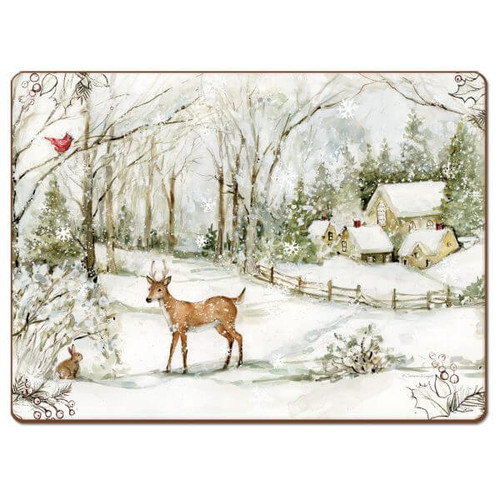 Cala Home Winter Forest Decorative Hardboard Cork Back Placemats, Set of 4