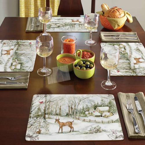 Cala Home Winter Forest Decorative Hardboard Cork Back Placemats, Set of 4