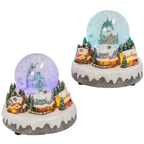 Gerson 6.7"L B/O Lighted Musical Spinning Water Globe w/ Village Scene, Set of 2