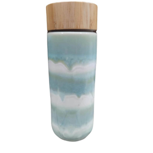 Cantini Double Wall Travel Tumbler with Bamboo Lid, Green Drip