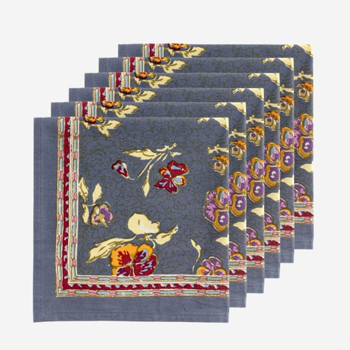 Couleur Nature Pansy Red/Grey Napkins, Set of 6 (30-13-5)