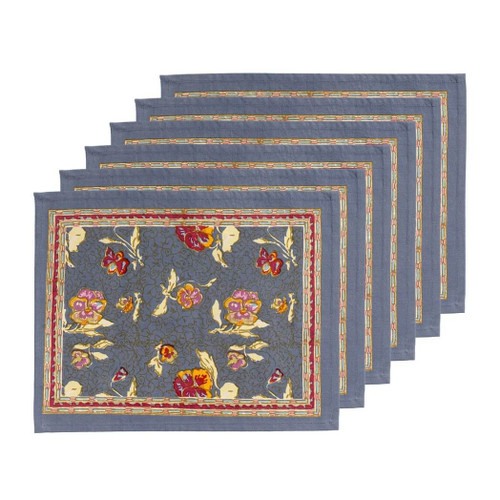 Couleur Nature Pansy Red/Grey Placemats, Set of 6