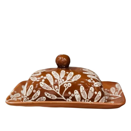 Young's Stoneware Leaf Design Butter Dish Young's Stoneware Leaf Design Butter Dish
