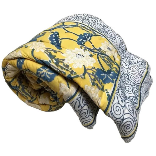 Natural Habitat Hand Block Printed Reversible Queen Quilt, Asian Lotus  Natural Habitat Hand Block Printed Reversible Queen Quilt, Asian Lotus