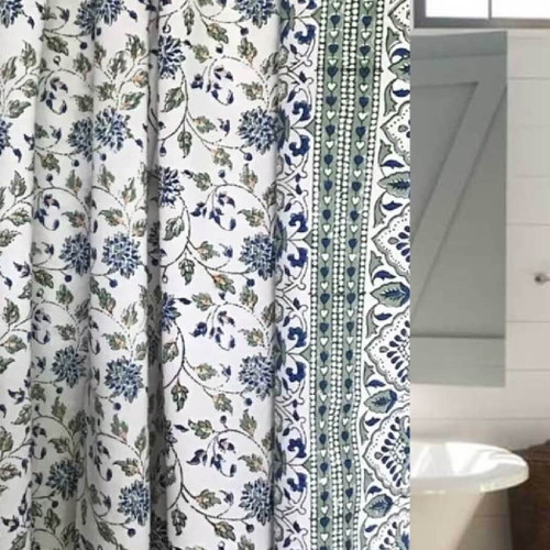 Natural Habitat Shower Curtain, Country Garden Green/Blue