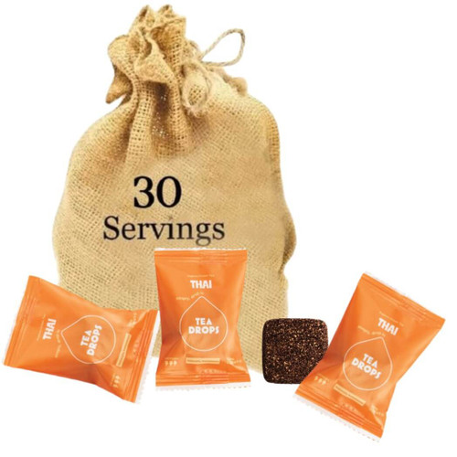 Tea Drops 30 Bulk Pack Organic Bagless Tea in Burlap Bag, Thai Tea