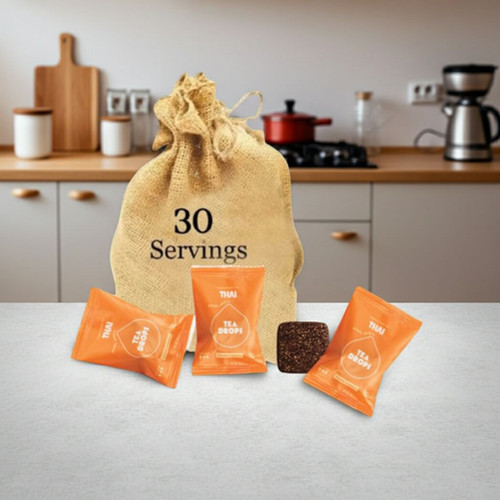 Tea Drops 30 Bulk Pack Organic Bagless Tea in Burlap Bag, Thai Tea