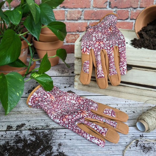 Robert Frederick Orange Grove Gardening Gloves, William Morris Snakeshead Design, Burgundy