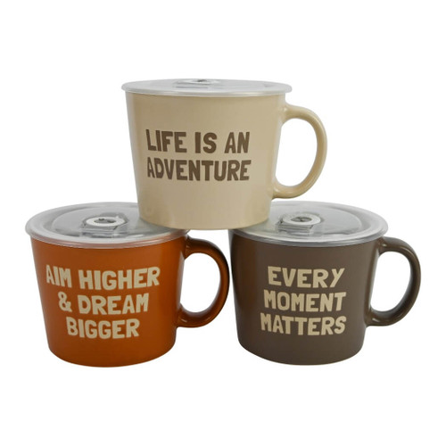 Boston Warehouse 20 Oz Souper Soup Mug with Lid, Every Moment, Set of 3