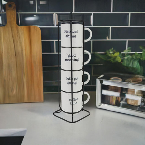 Boston Warehouse 3-oz Stacked Espresso Cups, Coffee Time Set of 4