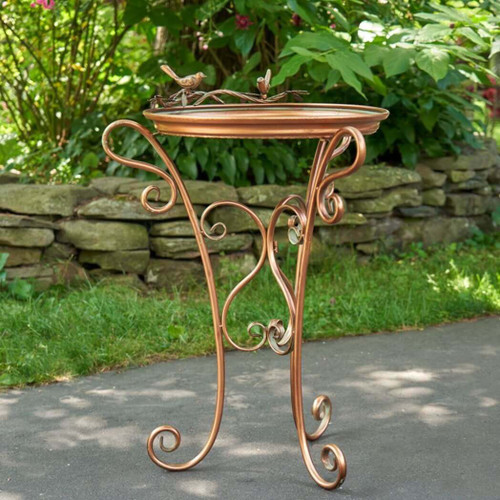 Zaer Shallow Copper Birdfeeder and Tray with Three Leg Stand