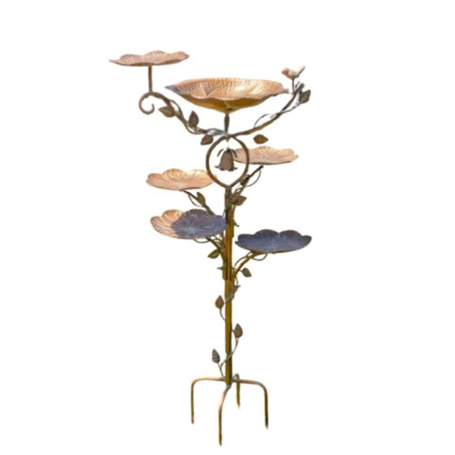Zaer 44.5" Tall Multi-Tier Blossom Shaped Iron Birdbath Garden Stake "Camellia" Zaer 44.5" Tall Multi-Tier Blossom Shaped Iron Birdbath Garden Stake "Camellia"